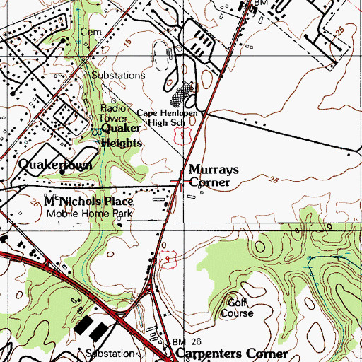 Topographic Map of Murrays Corner, DE