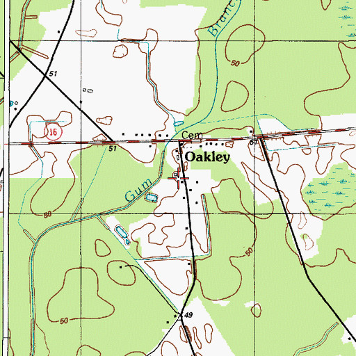 Topographic Map of Oakley, DE