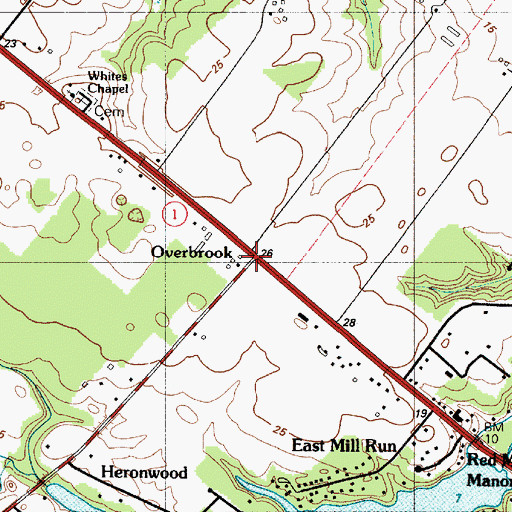 Topographic Map of Overbrook, DE