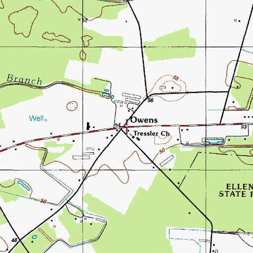 Topographic Map of Owens, DE