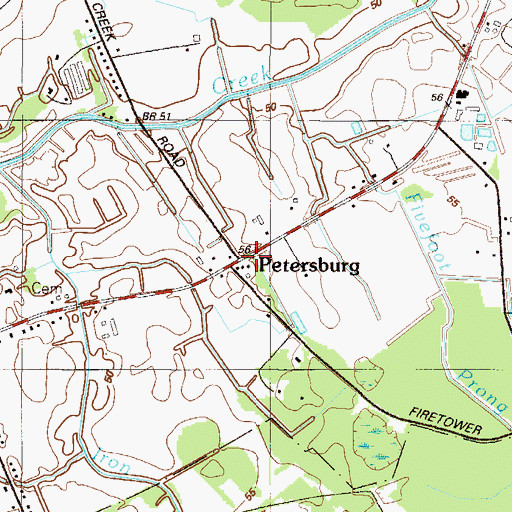 Topographic Map of Petersburg, DE