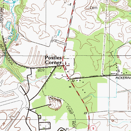 Topographic Map of Postles Corner, DE