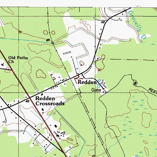 Topographic Map of Redden, DE
