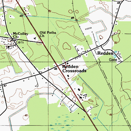 Topographic Map of Redden Crossroads, DE