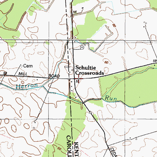 Topographic Map of Schultie Crossroads, DE
