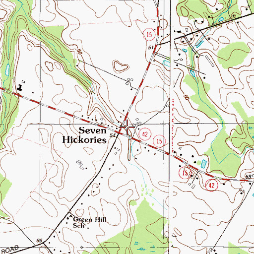 Topographic Map of Seven Hickories, DE