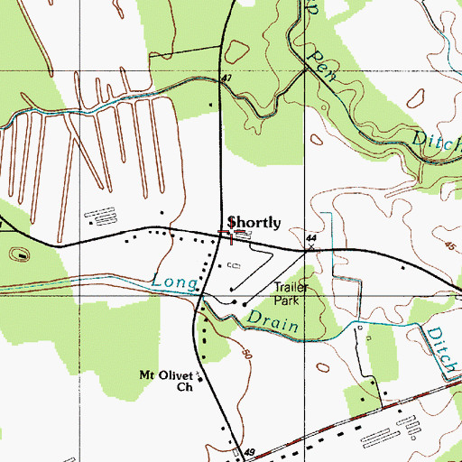 Topographic Map of Shortly, DE