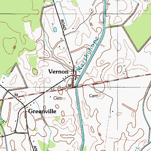 Topographic Map of Vernon, DE