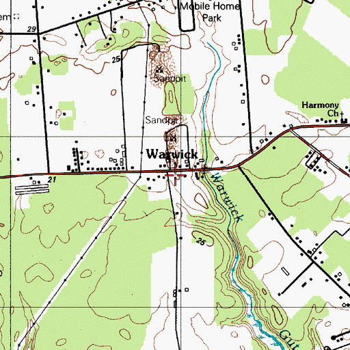 Topographic Map of Warwick, DE