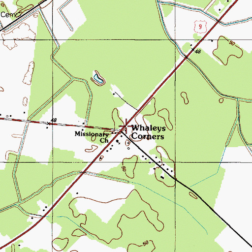 Topographic Map of Whaleys Corners, DE