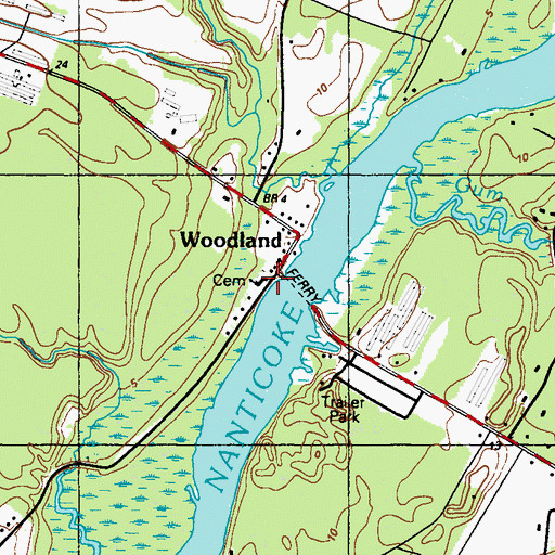 Topographic Map of Woodland, DE