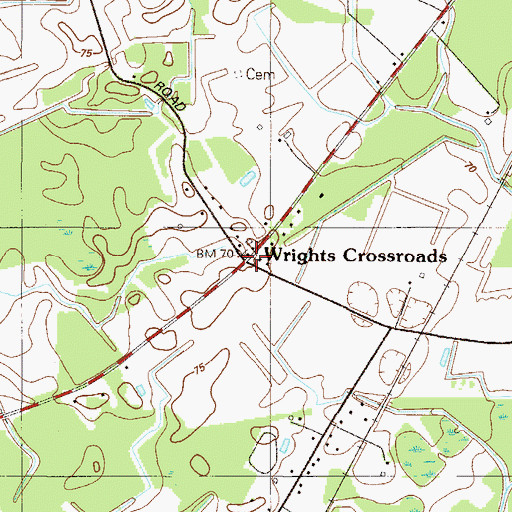 Topographic Map of Wrights Crossroads, DE