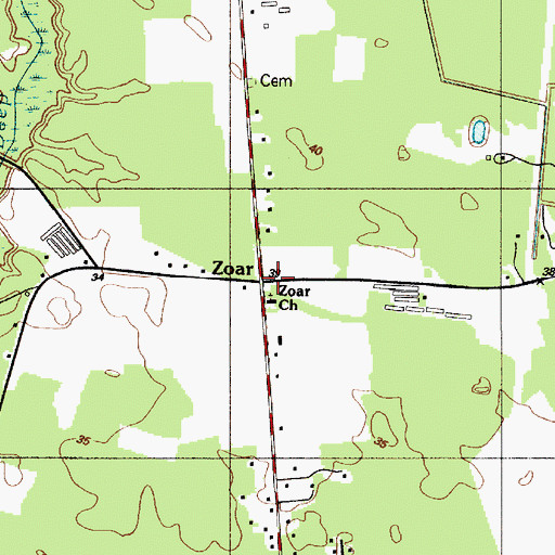 Topographic Map of Zoar, DE