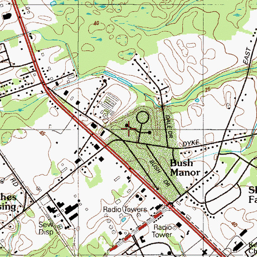 Topographic Map of Bush Manor, DE