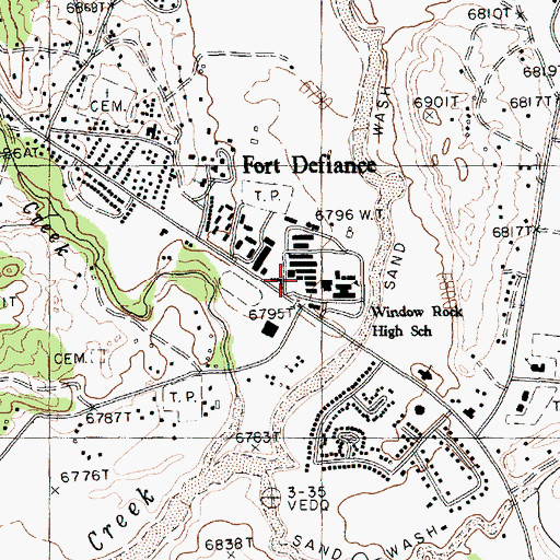 Topographic Map of Fort Defiance Junior High School, AZ