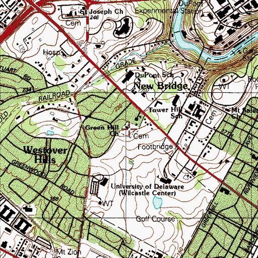 Topographic Map of Greehill Presbyterian Church, DE