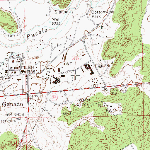 Topographic Map of Ganado Primary School, AZ