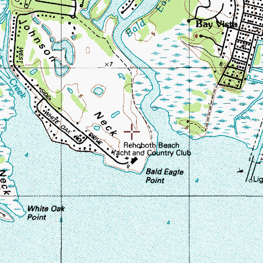 Topographic Map of Rehoboth Beach Yacht and Country Club, DE