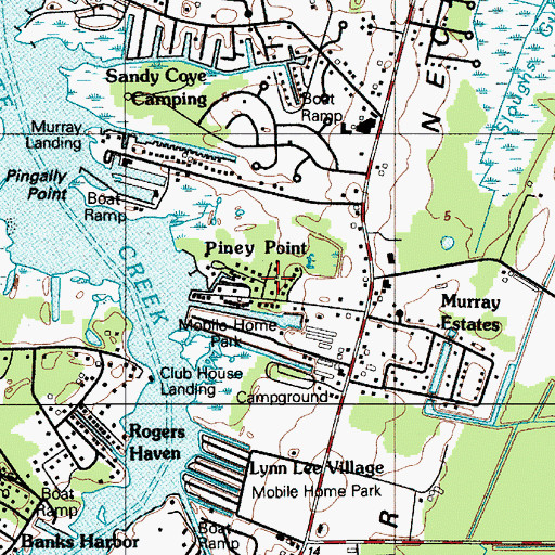Topographic Map of Piney Point, DE