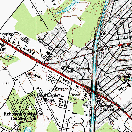 Topographic Map of West Rehoboth School, DE