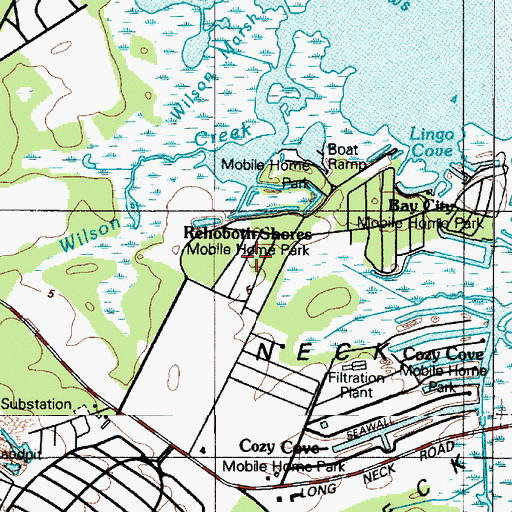 Topographic Map of Rehoboth Shores Mobile Home Park, DE
