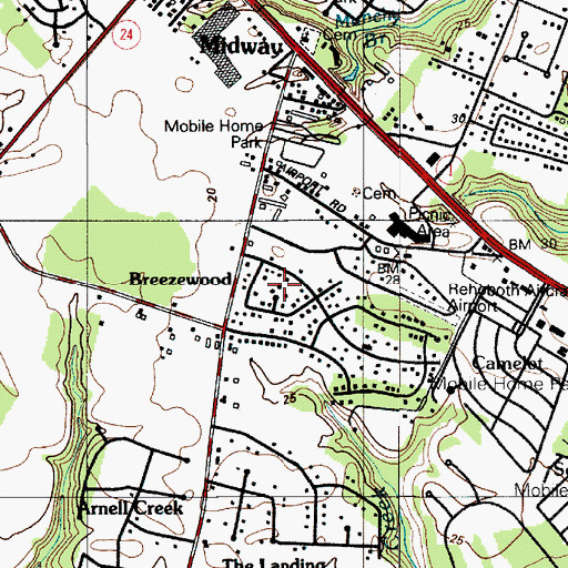 Topographic Map of Breezewood, DE