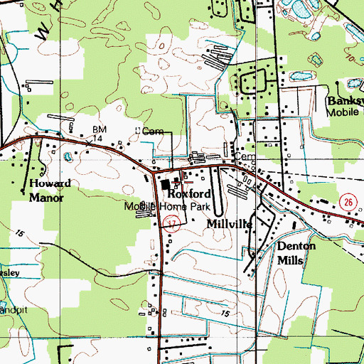 Topographic Map of Roxford, DE