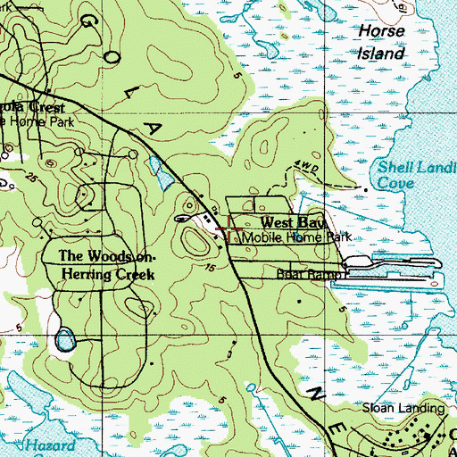 Topographic Map of West Bay Park Mobile Home Park, DE