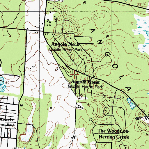 Topographic Map of Angola Crest Mobile Home Park, DE