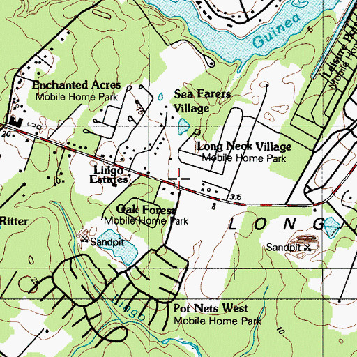 Topographic Map of Long Neck Village Mobile Home Park, DE