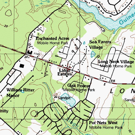 Topographic Map of Lingo Estate Mobile Home Park, DE