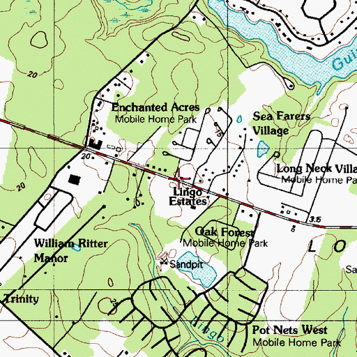 Topographic Map of Enchanted Acres Mobile Home Park, DE