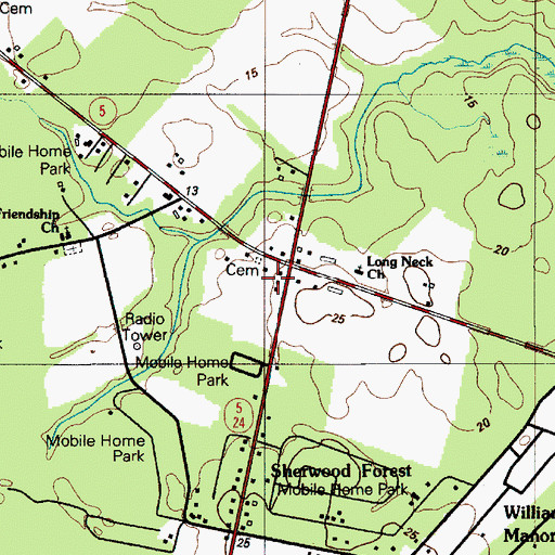 Topographic Map of Sherwood Forest Mobile Home Park, DE