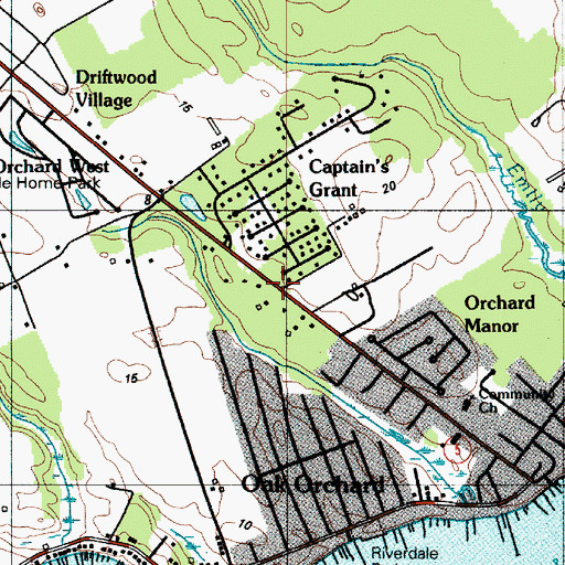 Topographic Map of Captains Grant Mobile Home Park, DE