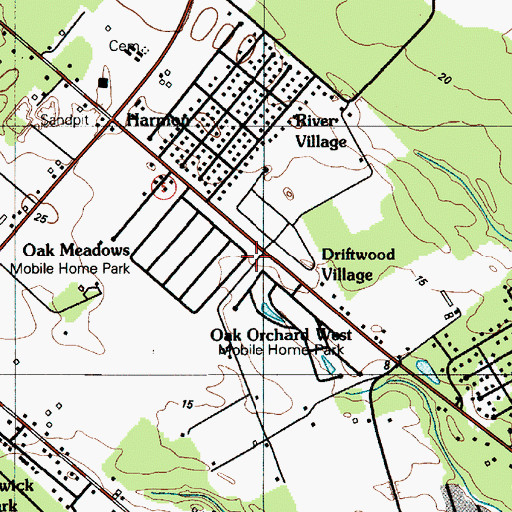 Topographic Map of Oak Orchard West Mobile Home Park, DE