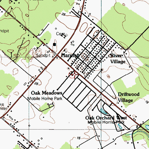 Topographic Map of Oak Meadows Mobile Home Park, DE