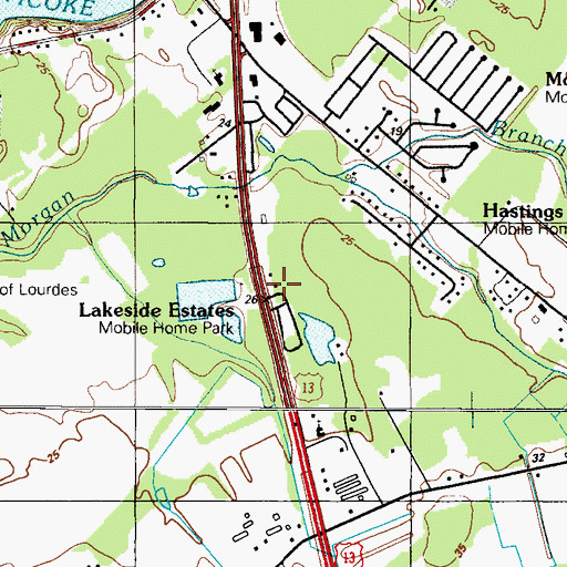Topographic Map of Lakeside Estates Mobile Home Park, DE