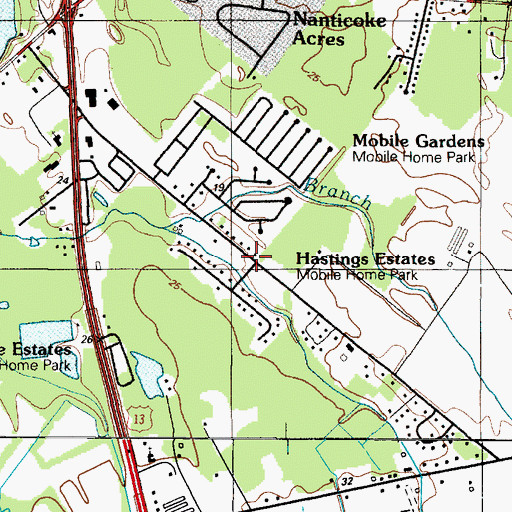 Topographic Map of Hasting Estates Mobile Home Park, DE