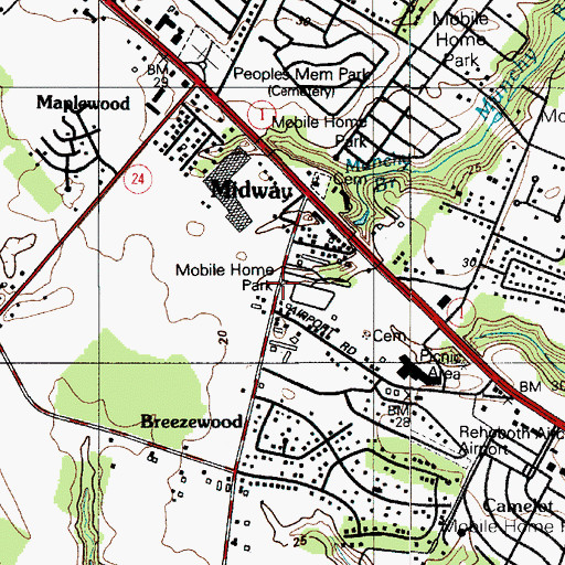 Topographic Map of Mastens Heights Mobile Home Park, DE
