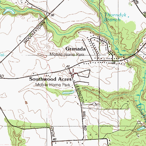 Topographic Map of Southwood Acres Mobile Home Park, DE