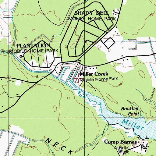Topographic Map of Miller Creek Park Mobile Home Park, DE
