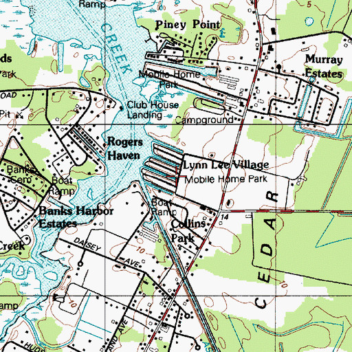 Topographic Map of Lynn Lee Village Mobile Home Park, DE