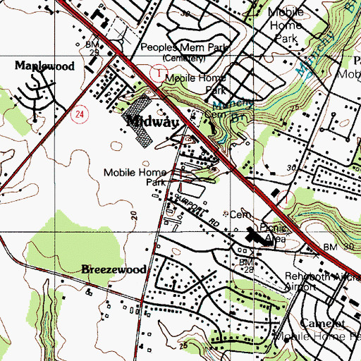 Topographic Map of Pine Valley Mobile Home Park, DE