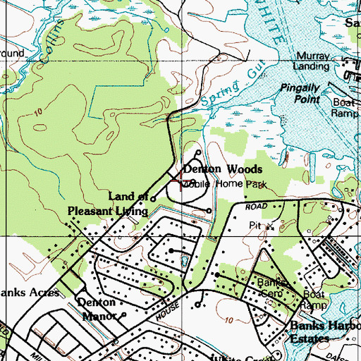 Topographic Map of Denton Woods Mobile Home Park, DE