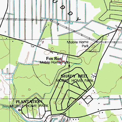 Topographic Map of Fox Run Mobile Home Park, DE