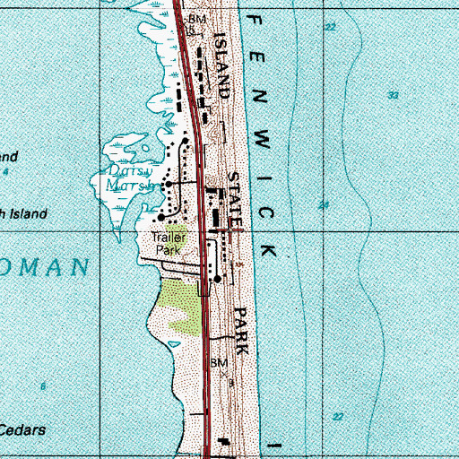 Topographic Map of Fenwick Island State Park, DE