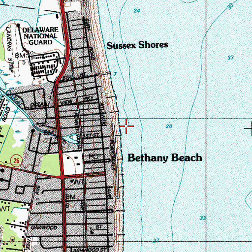 Topographic Map of Bethany Beach, DE