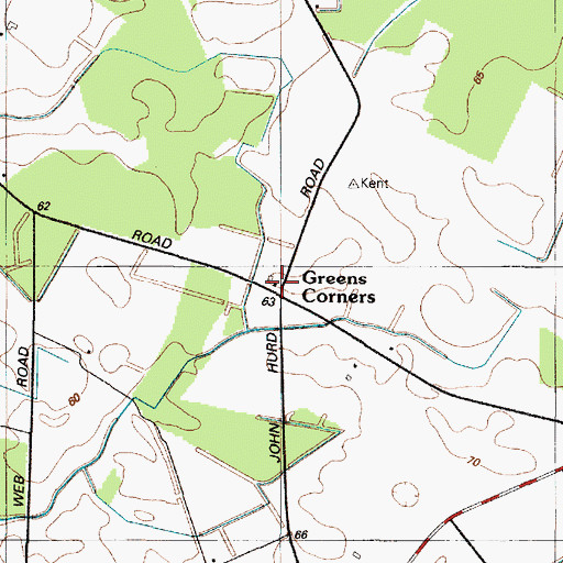Topographic Map of Greens Corner, DE