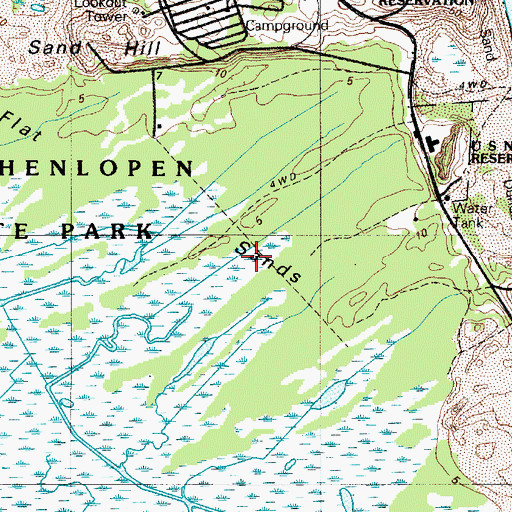 Topographic Map of Cape Henlopen State Park, DE