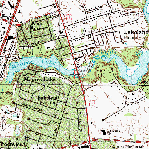 Topographic Map of Moores Lake Dam, DE